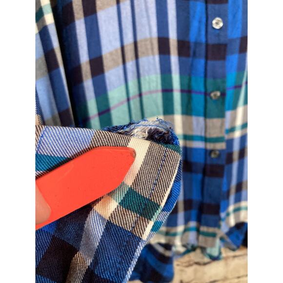 Talbots Top Womens 3X Cobalt Blue Plaid Button Up Lightweight Plus Long Sleeve - Picture 5 of 16